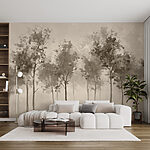 Wall murals Group of trees in a foggy area