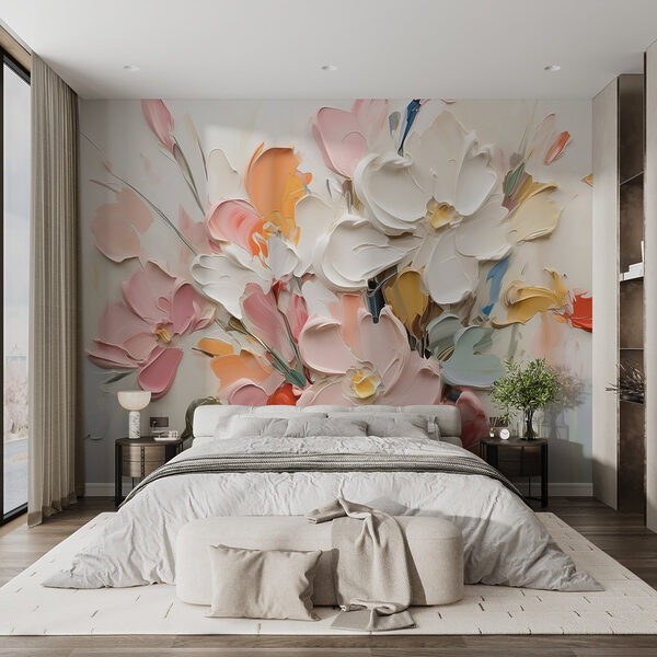 Painting of flowers on a white surface Wall murals Painting of flowers on a white surface