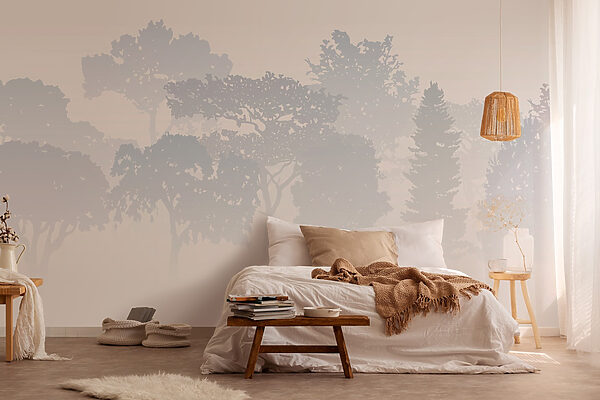 Group of trees in fog Wall murals Group of trees in fog