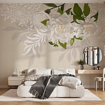 Wall murals White flowers with green leaves
