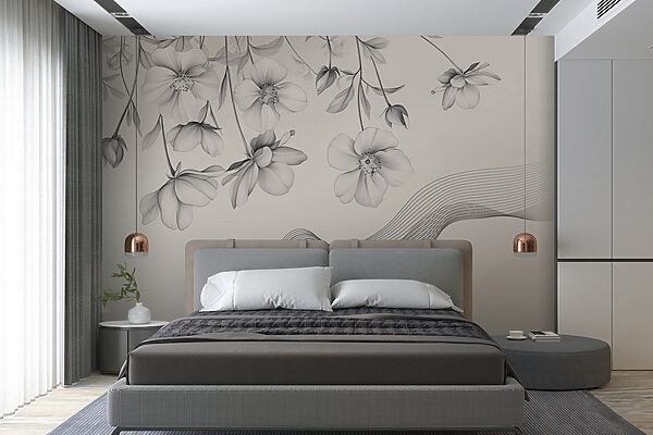 Delicate blooms with flowing lines Wall murals Delicate blooms with flowing lines