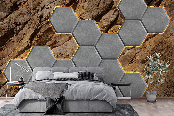 Stone hexagons on a rock Wall murals Stone hexagons on a rock