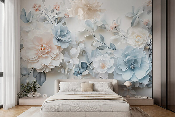 Group of flowers on a white surface Wall murals Group of flowers on a white surface