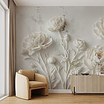 Wall murals White flower carving on a wall