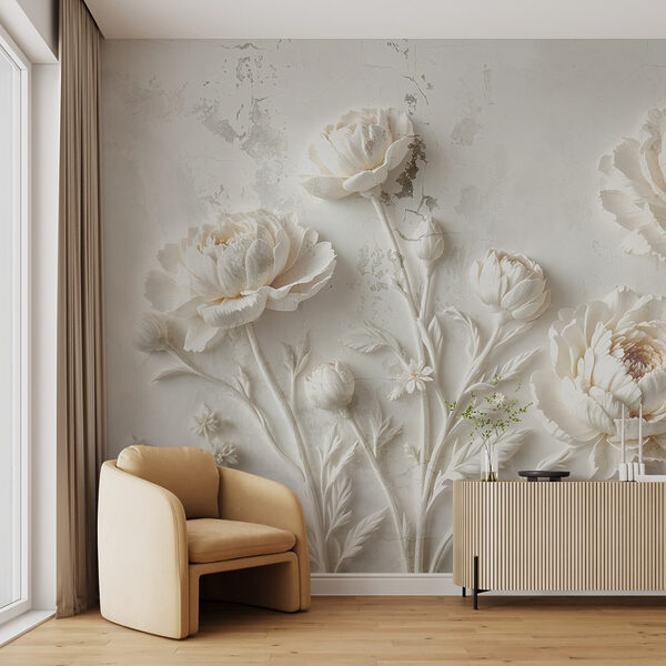 White flower carving on a wall Wall murals White flower carving on a wall