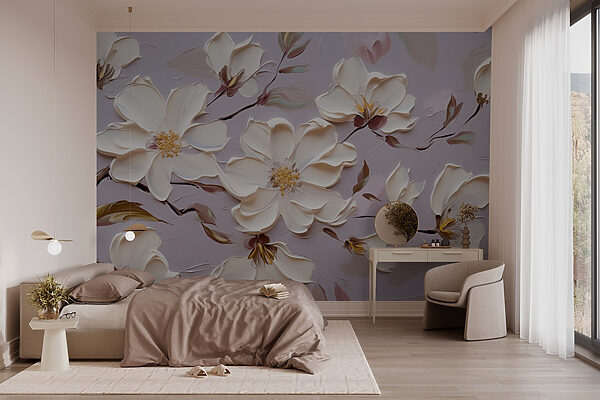 Painting of white flowers Wall murals Painting of white flowers