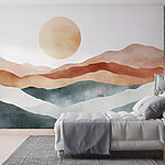 Wall murals Painting of mountains and sun