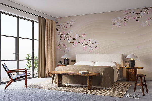 Tree branch with white and pink flowers Wall murals Tree branch with white and pink flowers