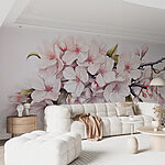 Wall murals Painting of white flowers on a branch