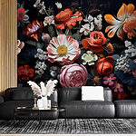 Wall murals Group of flowers on a black background