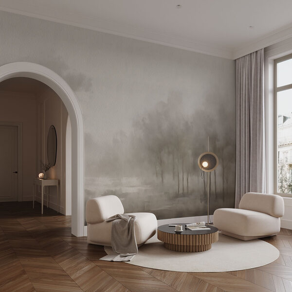 Wall mural Foggy landscape with trees