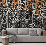 Wall murals Black and white art with orange and white lines