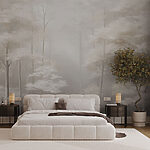 Wall murals Foggy forest with trees