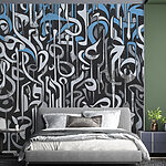 Wall murals Black and white art with blue and white lines