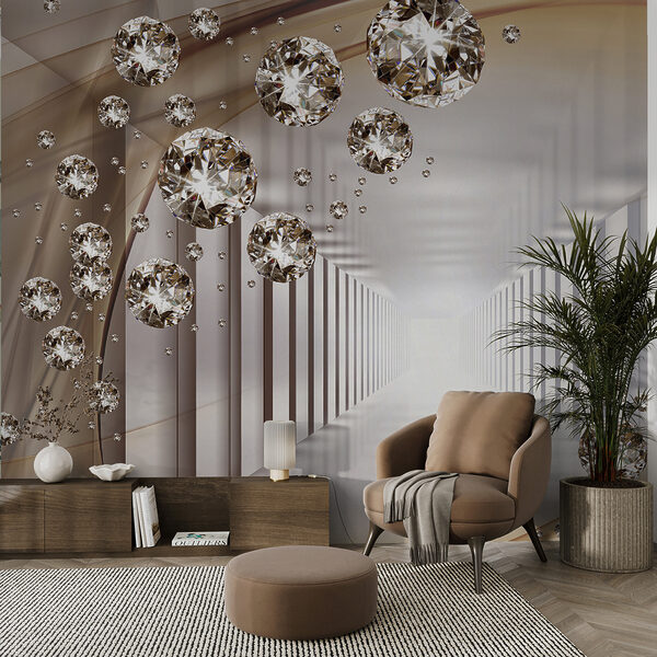 Gems floating in endless tunnel Wall murals Gems floating in endless tunnel