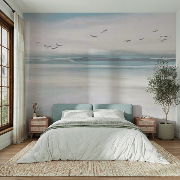Wall mural Birds flying over a body of water