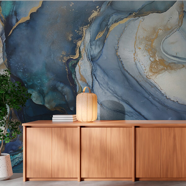 Abstract ocean-inspired swirling blue patterns Wall mural Abstract ocean-inspired swirling blue patterns
