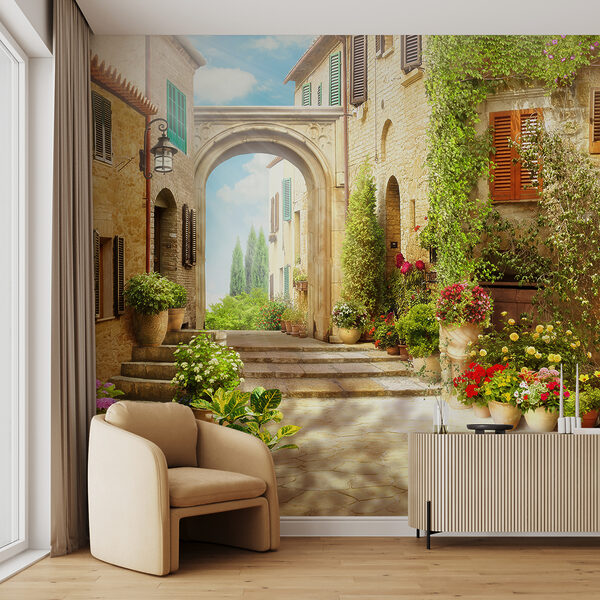 Wall mural Charming street with vibrant flowers (SKU: u25419) Wall mural Wall mural Charming street with vibrant flowers (SKU: u25419)