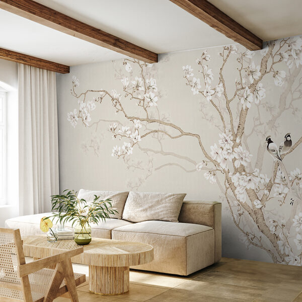 Birds perched on blooming branches Wall mural Birds perched on blooming branches