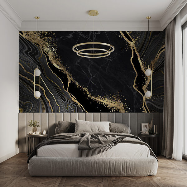 Wall mural Black marble with white veins