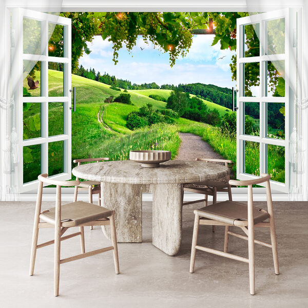 Wall mural Bird flying through a window