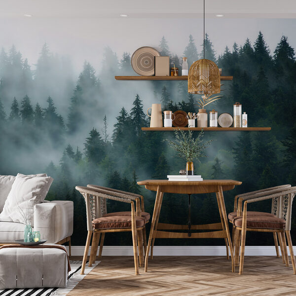 Group of trees in fog Wall mural Group of trees in fog