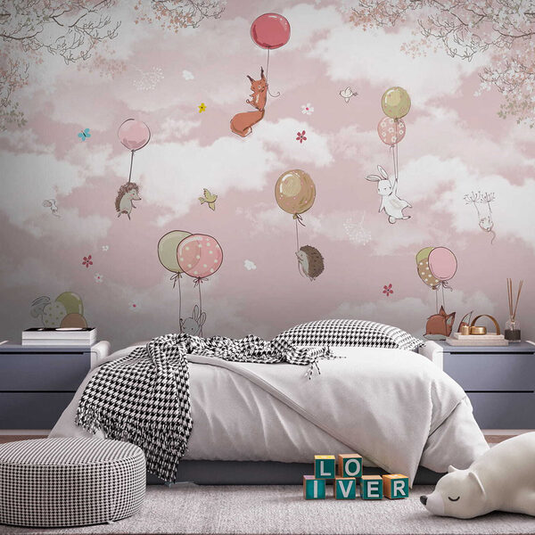 Wall mural Wall mural Animals floating with colorful balloons (SKU: u59963)
