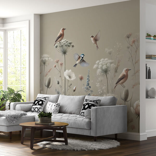 Birds on flowers and plants Wall mural Birds on flowers and plants