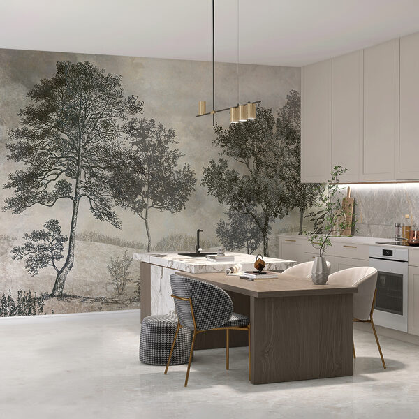 Wall mural Etched trees in serene landscape (SKU: u80030) Wall mural Wall mural Etched trees in serene landscape (SKU: u80030)