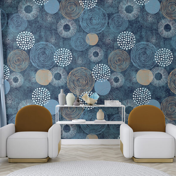 Wall mural Wall mural Blue and white circle design (SKU: u59376)