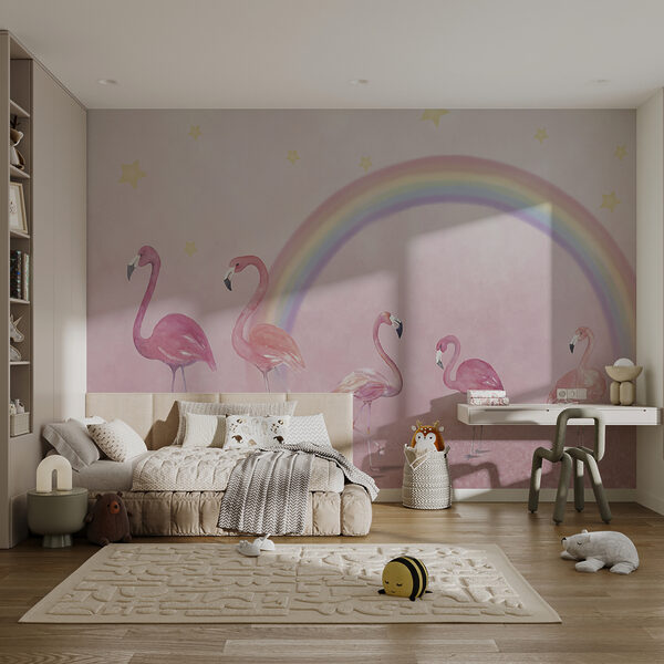 Wall mural Pink flamingo on a pink background