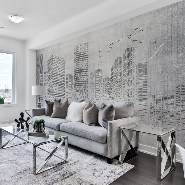Wall mural Cityscape sketched against cloudy backdrop
