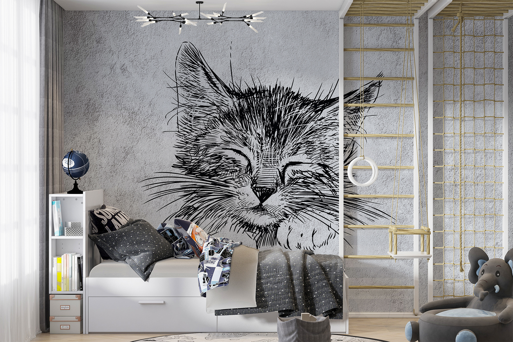 Wall mural Sleeping kitten drawing on paper : u43536 - Muralas.us