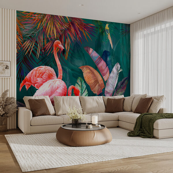 Pink flamingo with long legs Wall mural Pink flamingo with long legs