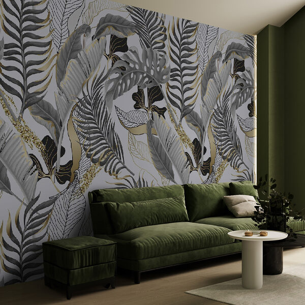 Wall mural Pattern of leaves on a white background