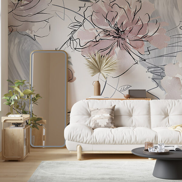 Delicate floral sketch with watercolor accents Wall mural Delicate floral sketch with watercolor accents