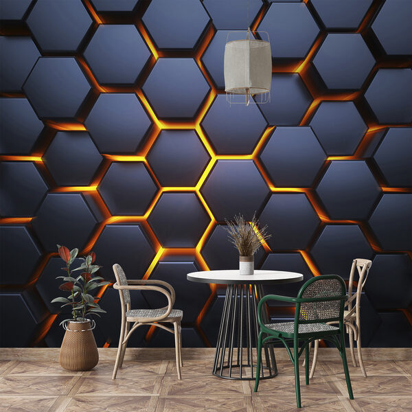 Wall mural Hexagon with orange lights