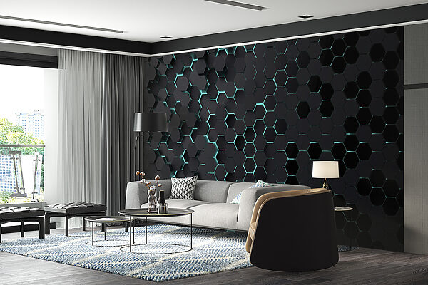 Wall murals Black and blue hexagons
