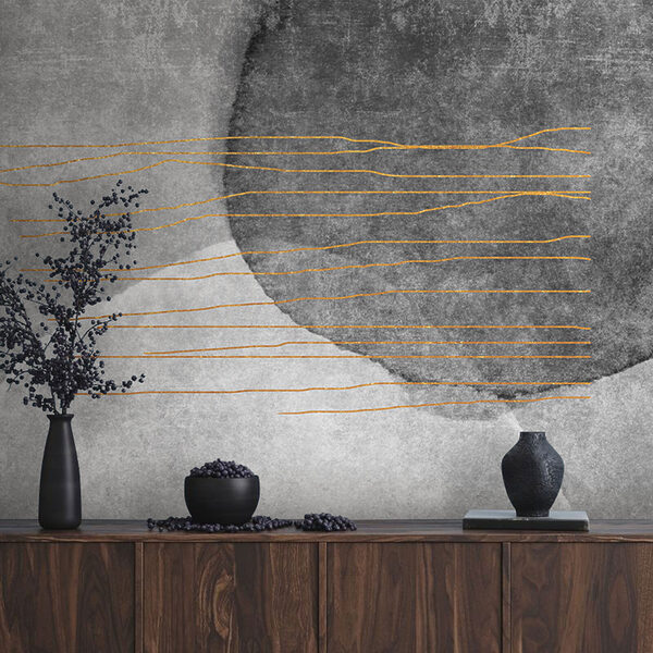 Black and white painting with orange lines Wall mural Black and white painting with orange lines