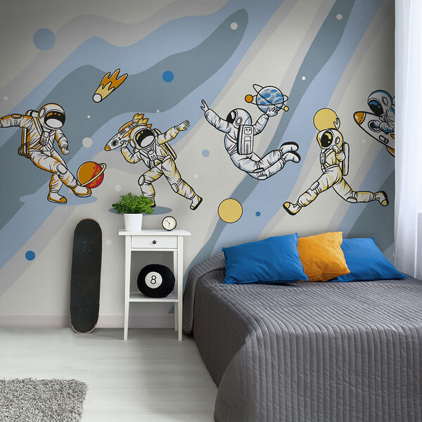 Cartoon of an astronaut with a rocket on his head Wall mural Cartoon of an astronaut with a rocket on his head