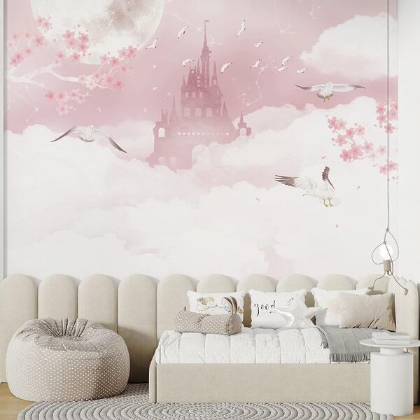 Wall mural White bird flying in the sky