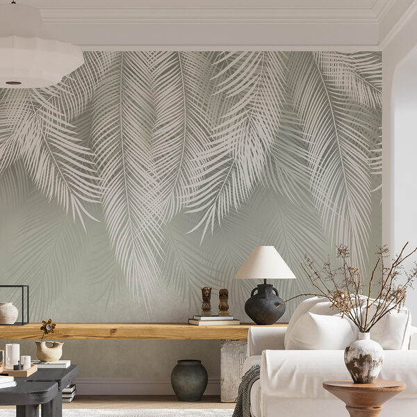 Wall mural Wall mural Delicate white palm leaves pattern (SKU: u74489)