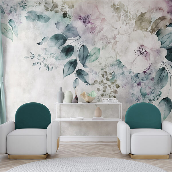 Floral elegance in watercolor hues Wall mural Floral elegance in watercolor hues