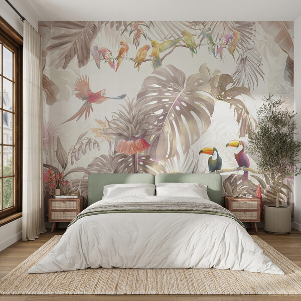 Wall mural Tropical birds among lush foliage