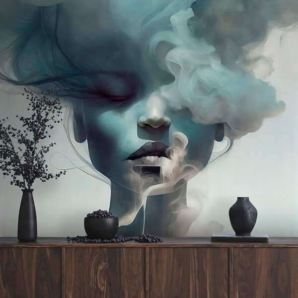 Wall mural Woman's face with smoke