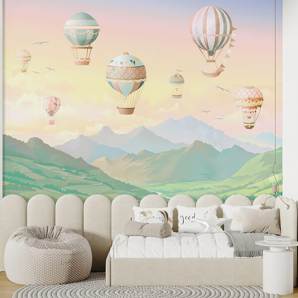 Wall mural Hot air balloon with flags