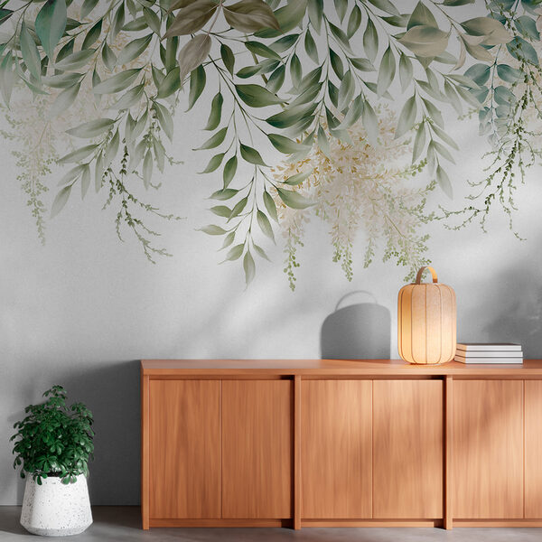 Wall mural Elegant leaves and flowers cascading down