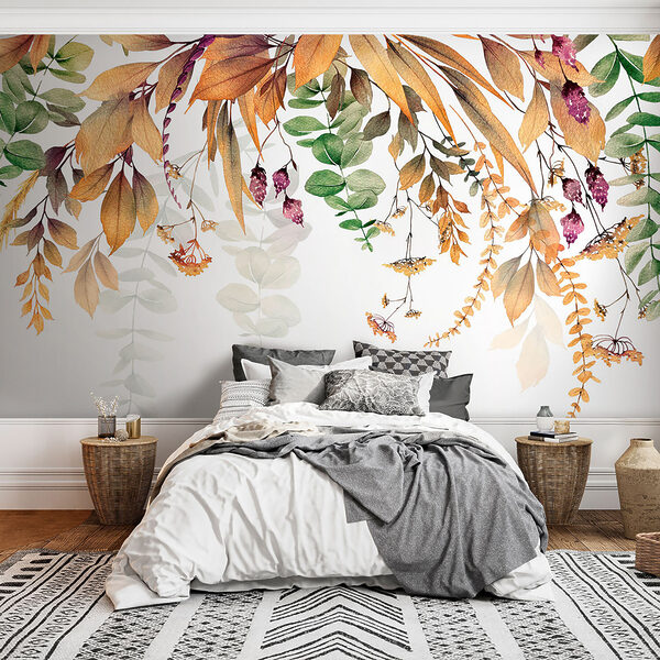 Green leaf on a white background Wall mural Green leaf on a white background