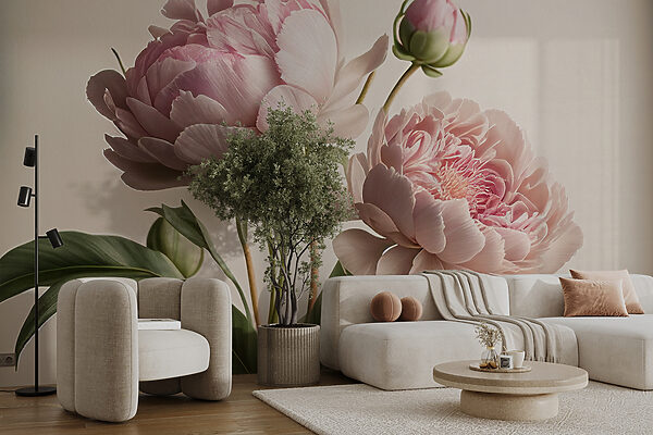 Wall murals Peony blossoms in gentle pink hues