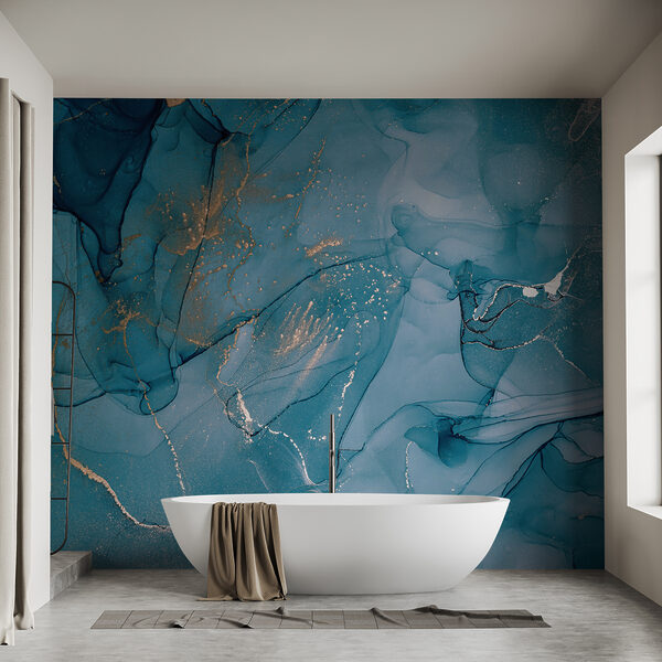Wall mural Abstract blue art with metallic accents